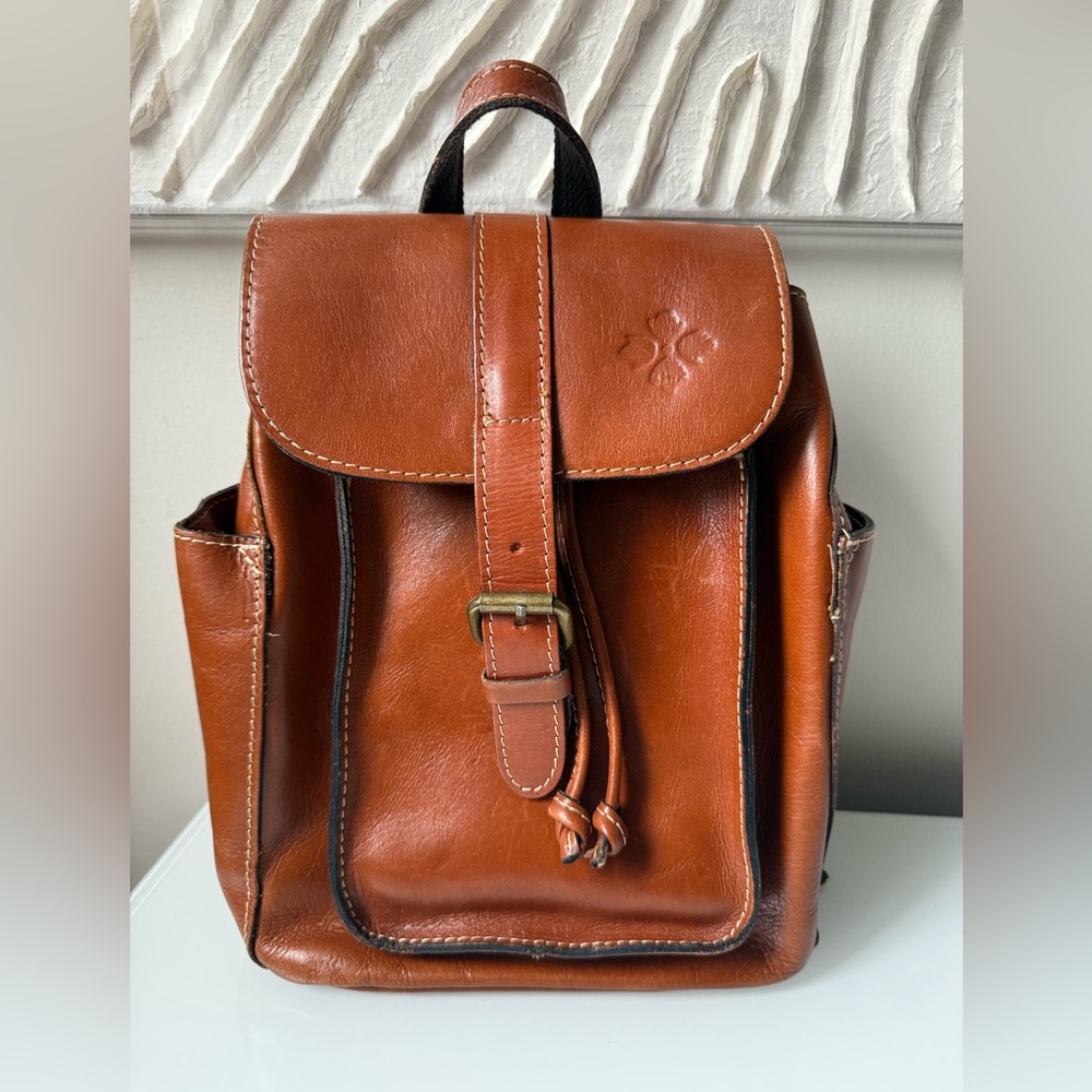 PATRICIA NASH Brown Leather Aberdeen Backpack Vintage Drawstring Flap Knapsack